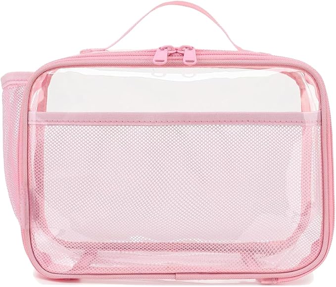 GYEUKHAM Insulated Lunch Box for School, Thermal Reusable Durable Freezable Lunch Bags for Kids Boys Girls Men Women - Small Soft Cooler Portable Lunch Tote Kit for Work Picnic Travel,Clear Pink