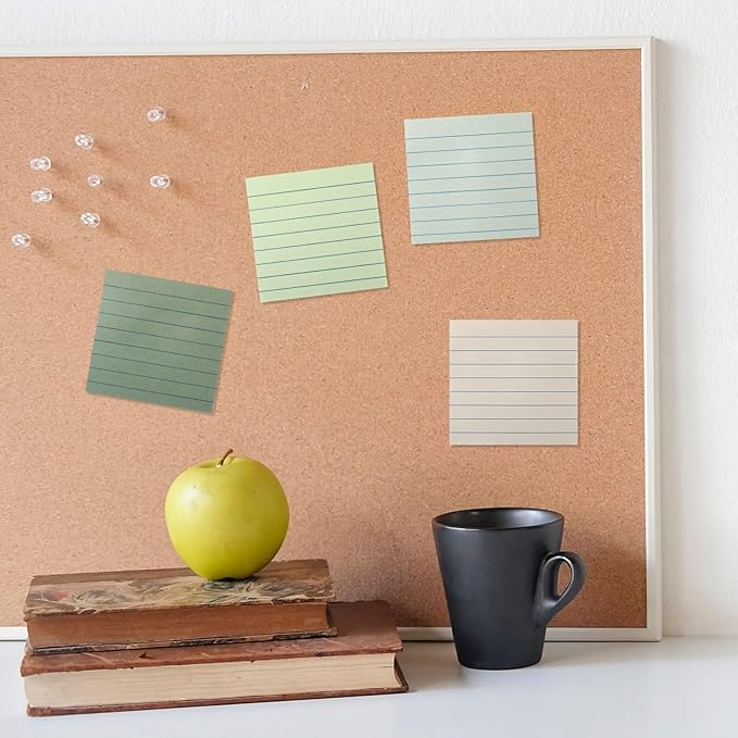 AmazingSpark 12 Pack Sage Green Lined Sticky Notes 3x3 inch Post Ruled Stickies Super Self Stick Power Memo Pads Multi Colors Notes Pads Vintage Aesthetic School Office Supplies Accessories