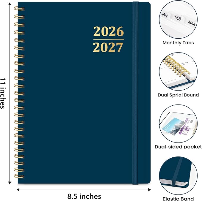 8.5" x 11" Academic Planner 2026-2027, Weekly & Monthly Calendar Planner Book, July 2026 – June 2027, Large Hardcover Organizer with Tabs, Perfect for Teachers, Students, Women & Men – A4, Navy