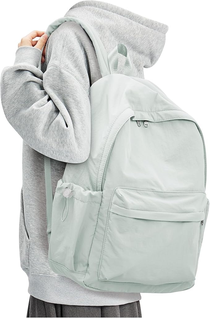 BJLFS Small Light Green School Backpack for Girls Women Waterproof High School Book Bag Cute Backpack for Men Teens Boys, Lightweight Simple Middle School Back Pack Daypack Gift