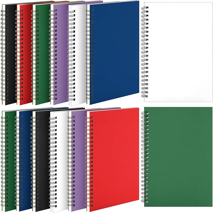 Leelosp 12 Pcs Small Spiral Notebook Lined Spiral Journal College Ruled Notebook Wire Bound Kraft Cover, 120 Pages for Work (Purple,White,Blue,Green,Red and Black,5.5 x 8.3 Inch)
