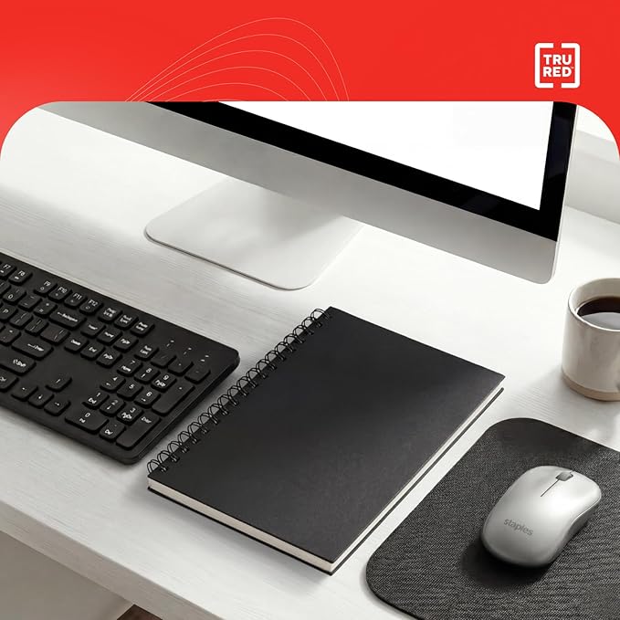 TRU RED Medium Soft Cover Lined Notebook, Wirebound, Perforated, 80 Sheets, Interior Pocket
