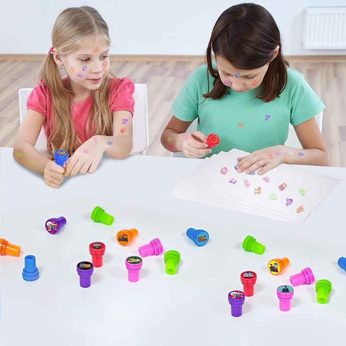 Cinrobiye 24 Pcs Train Stampers Party Favor Set, Cute Railway Train Stamps for Kids Birthday Party, Classroom Rewards, Carnival Prizes, Goody Bag Fillers, Transportation Themed Party Supplies