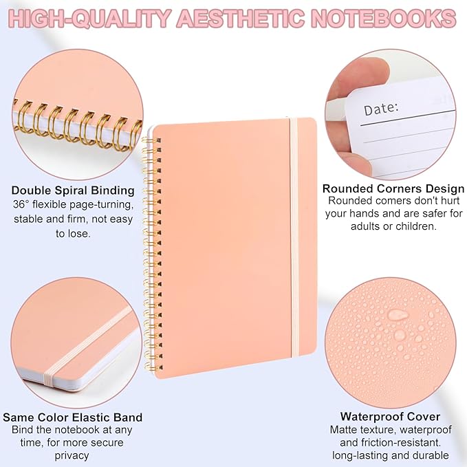 Utron Spiral Notebook For Women & Men, 2PCS Spiral Journal Notebooks, 5.9 x 8.3” College Ruled Notebook For Work Notes, Journal Writing, And Daily Life Entries (Pink)