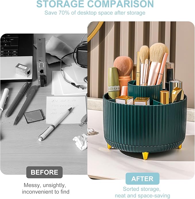 Cayxenful Pencil Holder For Desk,5 Slots 360°Degree Rotating Desk Organizers And Accessories,Desktop Storage Stationery Supplies Organizer, Cute Pencil Cup Pot For Office, School, Home (A-Green)