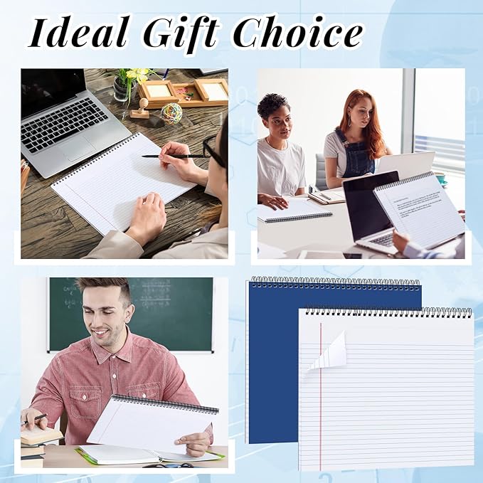 MotiMind 4 Pcs Legal Pads Landscape Notebooks Hole Punched Top Spiral Bound Notebooks 11 x 9.5 Inch College Ruled Drawing Notepad Tear Line for Removal 50 Sheet Office Steno Book(Multicolor,White)