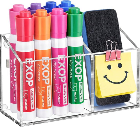 MR.MATE Magnetic Pen Holder, Acrylic Magnetic Dry Erase Marker Holder for Whiteboard, Non-Slip Pencil Cup Holders for Fridge, Magnet Locker Organizer for Office Classroom Desk (Clear)