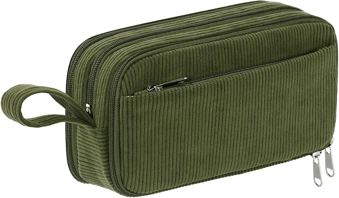 Corduroy Pencil Case, Large Capacity Pencil Pouch with 4 Compartments, Cute Soft Aesthetic Stationery Pen Bag Organizer with Zipper, Portable School Supplies for Teen and Adult Girls, Olive Green