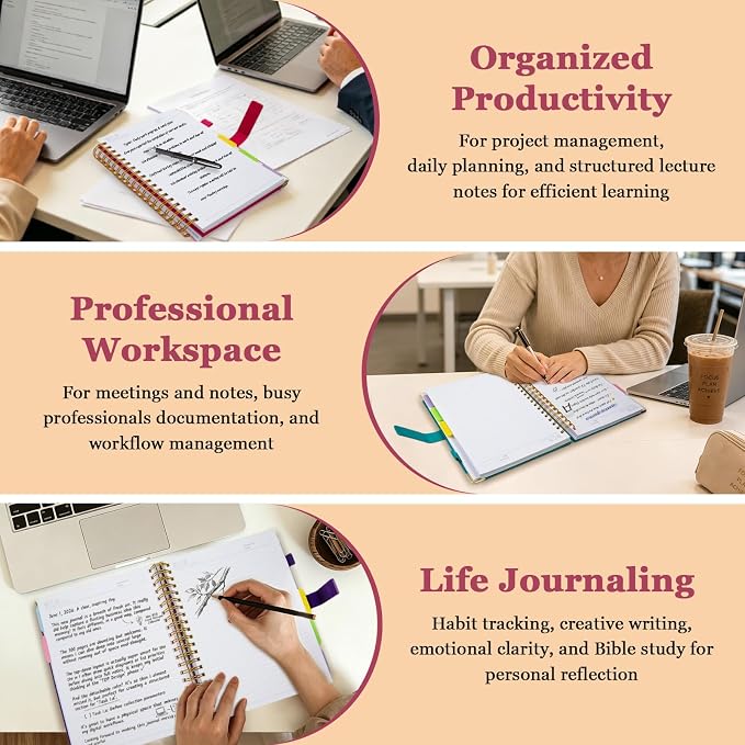 Spiral Notebook Journal 8''x 10'' 5 Subject Notebook with Dividers, 300 Pages Notebook College Ruled with Magnetic Closure, B5 Tabbed Notebooks for Work School, Sparkle Journal for Women (Pink)