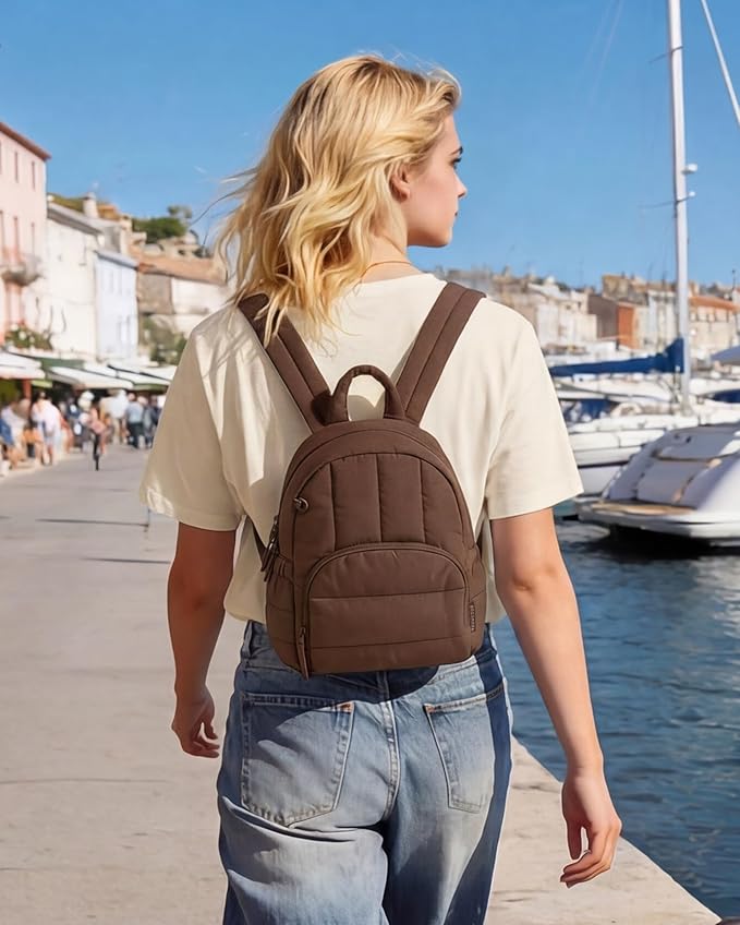 BAGSMART Mini Backpack for Women, Lightweight Puffer Small Backpack Purse, Quilted Casual Travel Daypack, Cute Water-Resistant Bookbag for Daily, Olive Green