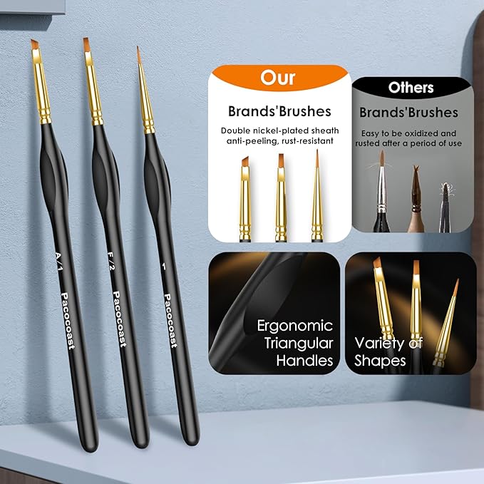 Detail Paint Brushes Set, 12PC Miniature Brushes for Fine Detailing & Art Painting, Small Tiny Paint Brush Perfect for Acrylic, Paint by Number, Craft, Models (Black)
