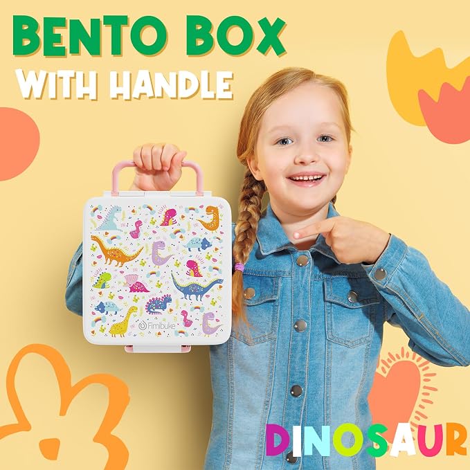 Fimibuke Bento Lunch Box for Kids, Toddler Bento Box with 4 Compartments | Leak Proof BPA Free Dishwasher Safe Lunch Container with Utensils, Ideal Portion Sizes for Ages 3-12 Girls Boys for School