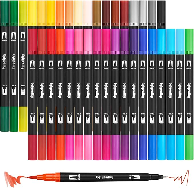 Eglyenlky Colored Markers for Adult Coloring, Coloring Books for Adults Relaxation, 36 Marker Set Felt Tip Marker with Brush and Fine Tip for Adult Teen Kid