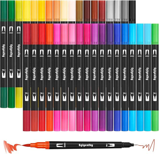 Eglyenlky Colored Markers for Adult Coloring, Coloring Books for Adults Relaxation, 36 Marker Set Felt Tip Marker with Brush and Fine Tip for Adult Teen Kid