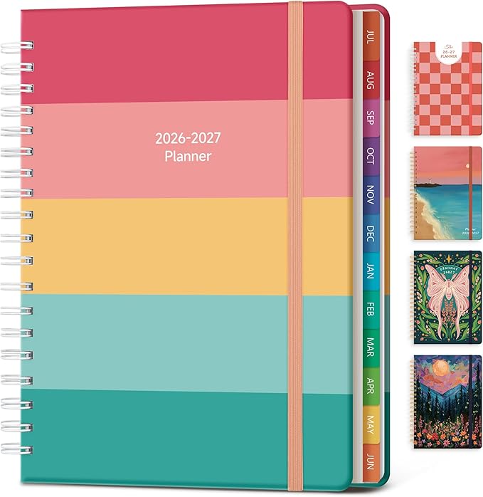 Planner 2026-2027 Monthly and Weekly Academic Planner July 2026 - June 2027, Hardcover Calendar 2026-2027 Agenda Daily Planner for Student Teacher School Office Supplies, 7.4" x 10.2", Happy Stripe