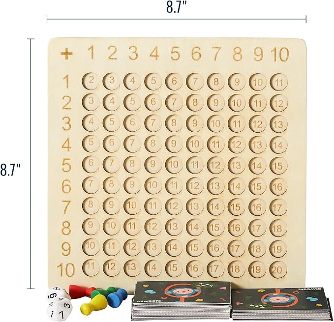 Asweets 2 in 1 Wooden Montessori Multiplication Addition Board Game Montessori Toy Educational Math Table Board Game Double-Sided Boards for Toddlers and Preschool Gifts for Kids (Pack of 2)
