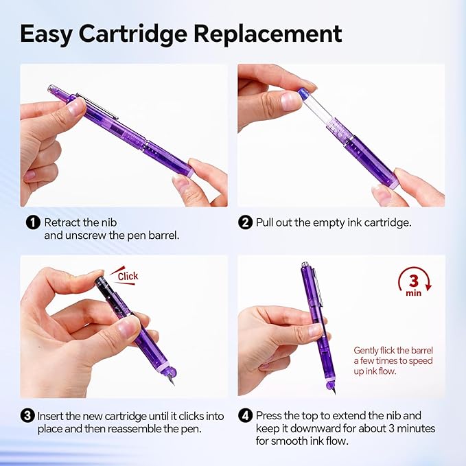 WRITECH Clictek Fountain Pen Retractable: Medium Nib Black Ink Includes 10 Refillable Cartridges No Leaking Smooth Writing Perfect for Office Journaling Beginners Gift