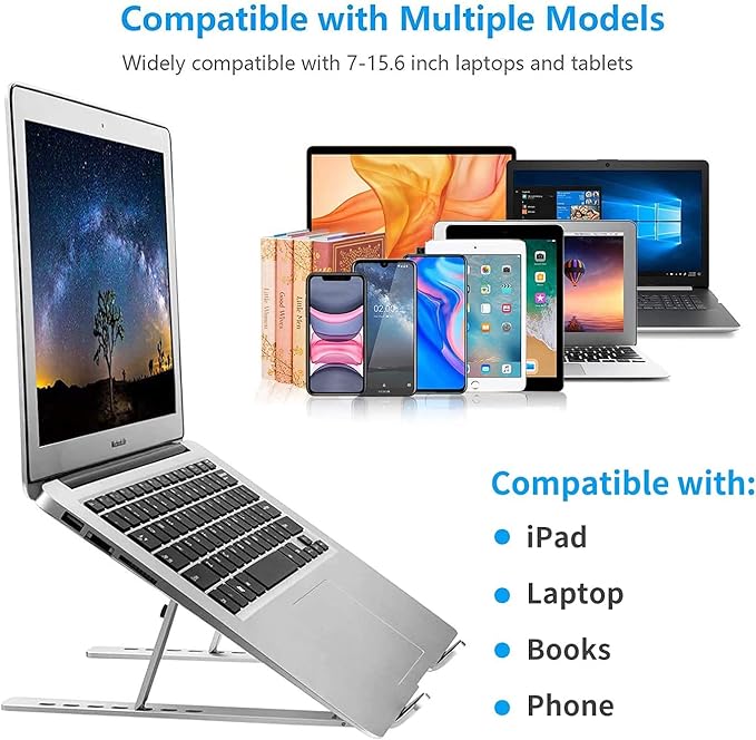 Leeboom Laptop Stand for Desk, Ergonomic Adjustable Aluminum Foldable Portable Computer Stand, Lecterns & Podiums, Fits 10-15.6" MacBook Air Pro HP Lenovo Dell Laptops & Tablets(Silver)