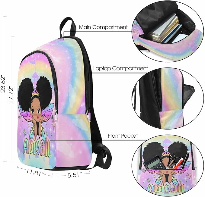 M YESCUSTOM Custom Girls Backpack with Name Multi Color Personalized Bookbag for Girls Teen Shoulder Bag Children Travel Backpack Daypack Bag for School College