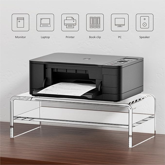 Egchi Acrylic Monitor Stand Riser, 2 Tier Clear Computer Monitor Stand for Home Office Business, PC Desk Stand Monitor Riser for Keyboard Storage, Laptop, Printer and TV Screen -12x7.2x5.12 inches