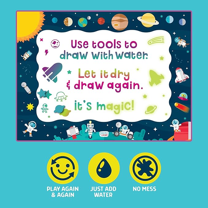 Chuckle & Roar - Aqua Draw Doodle Mat Glow - Water Color Magic Mat - Erase By Letting Mat Dry - Easy Play Anywhere - Ages 3 and Up