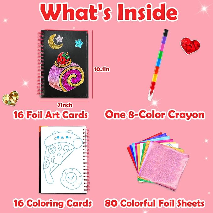 FUNNYB&G Mess-Free Foil Art Craft for Girls Ages 4-10, Kids Birthday Gift