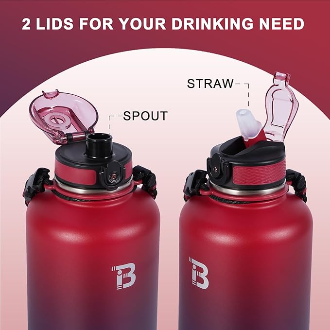 TOPBADE 32oz Insulated Water Bottle with Straw Lid & Spout Lid & Paracord Handle, Stainless Steel Water Bottle Wide Mouth, Double Wall for Women Men Gym Fitness Outdoor