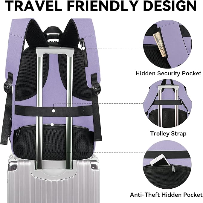 MATEIN Travel Backpack for Women, Expandable 15.6 inch Laptop Backpack | Anti Theft Computer Bag, Water Resistant Material, 29.5 - 36.8L, College, Business, Gift for Adults, Light Purple