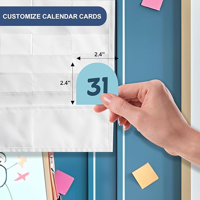 Classroom Calendar Pocket Chart No Cards - White Monthly Pocket Chart for Kid Learning for Home Teacher&School supplies and Classroom Décor, Preschool Kindergarten Classroom Must Haves