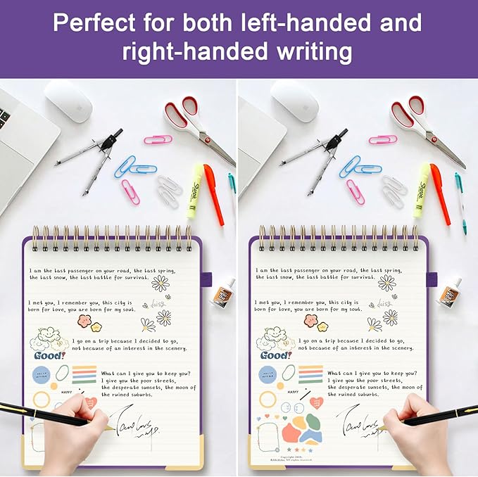 Mousbull A4 Top Spiral Notebook, Large Leather Hardcover Top Bound Steno Pads, 240 Pages 100 gsm Thick Lined Paper Left Handed Notebook Journal for Work, School, Meeting Writing - Purple, 8.5" x 11"