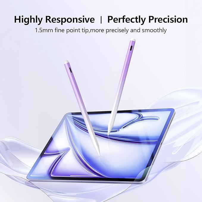 Stylus Pen for iPad 6th-11th Generation-2X Fast Charge Active Pencil Compatible with 2018-2026 Apple iPad Pro 11"/12.9"/M4, iPad Air 3/4/5/M2/M3/M4,iPad mini 5/6/7 Gen-Gradient White Purple