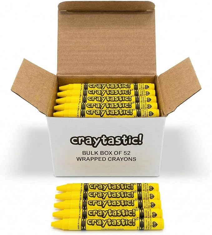 Craytastic! Bulk Wrapped Crayons Box of 52 (Yellow) for Crafting, Parties, Kids - Paper Wrapped - Safety Tested Compliant with ASTM D-4236