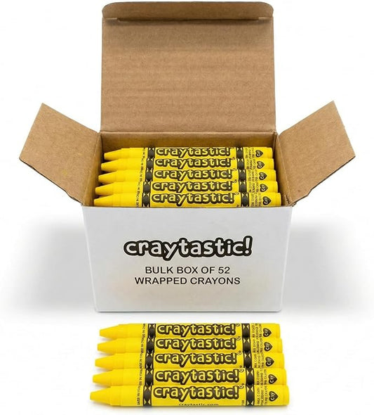 Craytastic! Bulk Wrapped Crayons Box of 52 (Yellow) for Crafting, Parties, Kids - Paper Wrapped - Safety Tested Compliant with ASTM D-4236