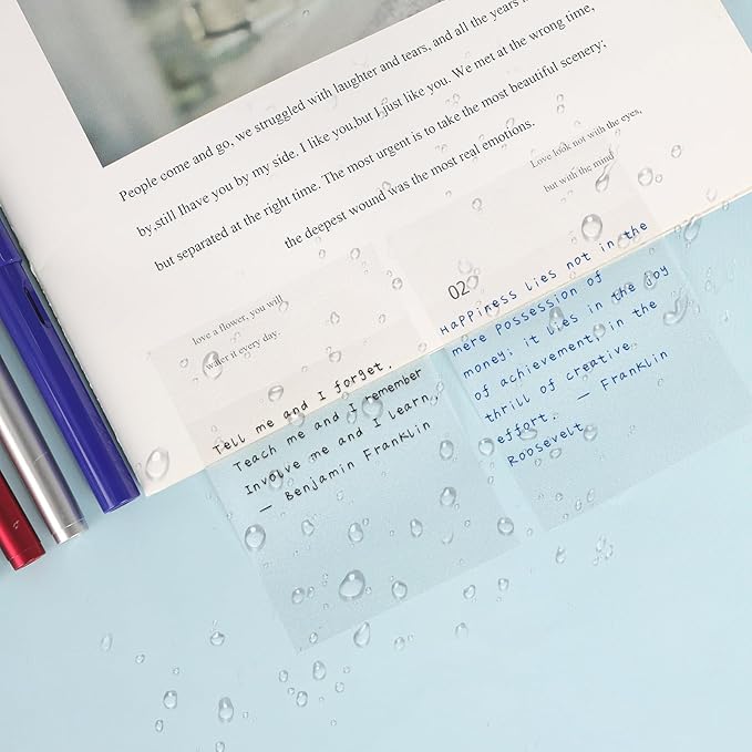 150 Sheets Clear Transparent Sticky Notes 3.7"x 2.7", Waterproof, Self-Stick Notes, Easy to Post for Office, Home, Notebook, Meeting, Office Supplies, Suitable for Most Pens