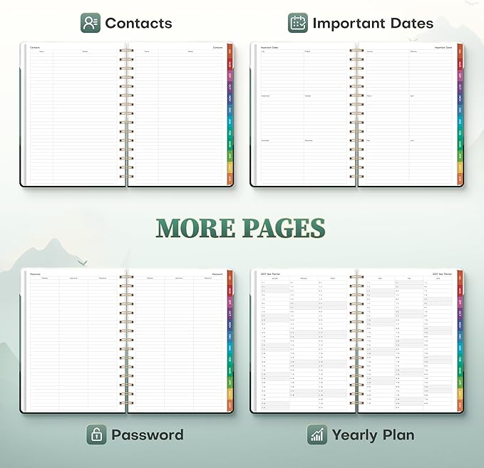 Planner 2026-2027 Monthly and Weekly Academic Planner July 2026 - June 2027, Hardcover Calendar 2026-2027 Agenda Daily Planner for Student Teacher School Office Supplies, 6" x 8.3", Green Mount