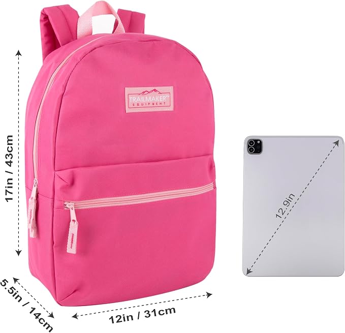 Trail maker 24 Pack- Classic 17 Inch Backpacks in Bulk Wholesale Back Packs for Boys and Girls (Pink)