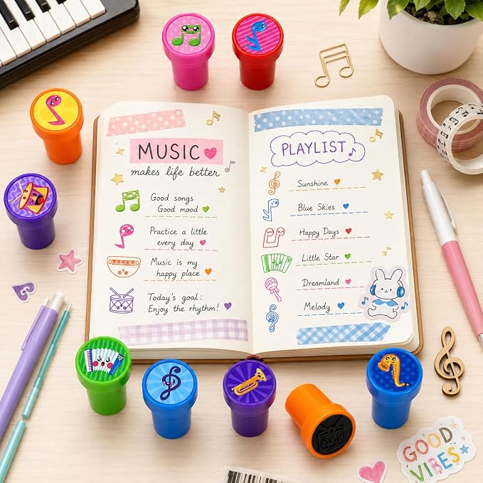 Cinrobiye 24 Pcs Music Stampers for Kids, Pre-Inked Musical Instrument Stampers, Music Party Favors, Birthday Party Supplies, Classroom Rewards, Goody Bag Fillers, Piñata Fillers
