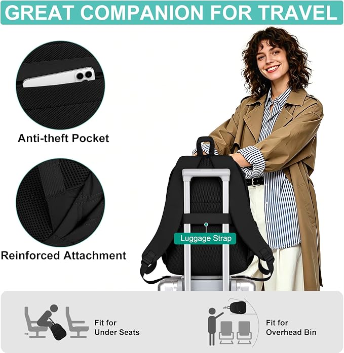 Travel Laptop Backpack for Women - 17.3 Inch College Backpacks Quilted Computer Bookbag Lightweight Casual Daypack Water-Resistant Backpacks for Students Teacher Work Black