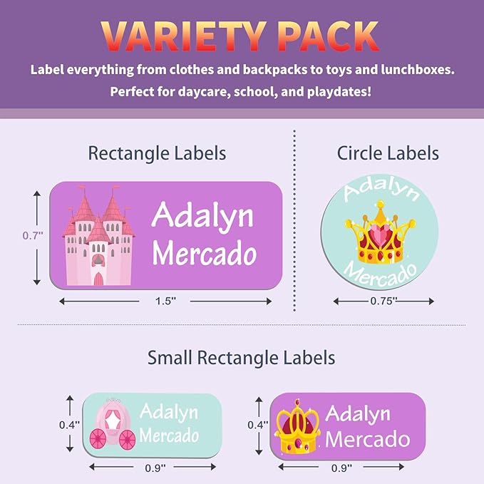 Custom Personalized Name Labels for Kids-(200-1000Labels) Waterproof Name Stickers Tags for School&Daycare,Clothing Tags,Washable&Durable Labels for Lunch Boxes, Bottles,Toys&GEA (Crown)