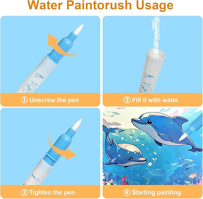 2 Pack Reusable Water Coloring Book for Toddlers,Dinosaur & Marine Themes Magic Water Painting Books Mess-Free Coloring Book with Water Pen for Kids Ages 3+