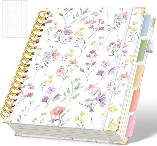 SKYDUE Sprial Notebook With Dividers Tabs, 5 Subject Notebook College Ruled