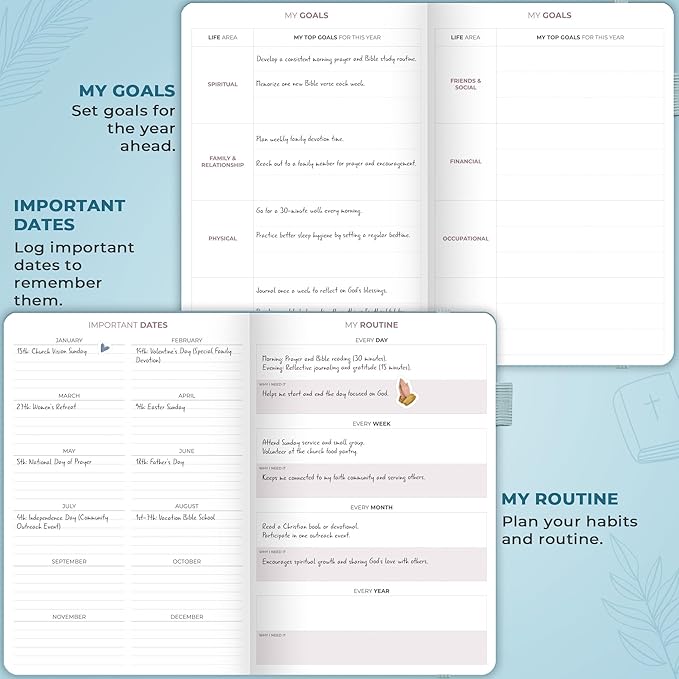 Clever Fox Christian Hourly Weekly Planner – Goal Setting Planner with Time Slots, Monthly Budget, Sermon Notes, Bible Reading Tracker (Aquamarine)