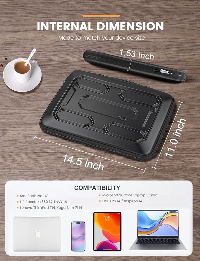 DOMISO 13.3 inch Laptop Sleeve with Handle Shockproof Computer Bag Waterproof EVA Protective Carrying Case for 13-13.3 inch Notebooks/13 MacBook Air/MacBook Pro Retina/Dell XPS 13/Samsung/HP, Black