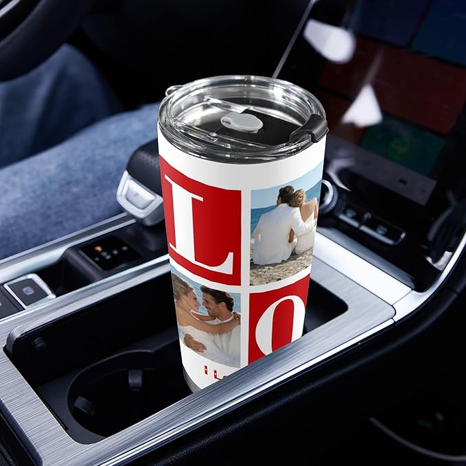Personalized Tumbler Custom Vacuum Insulated Travel Mug Customizable Coffee Cup with Your Photos and Text Christmas Birthday Gift (LOVE-4 Photos)