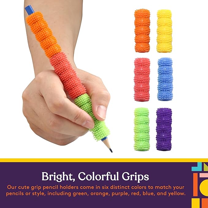 Special Supplies Spiky Pencil Grips for Kids and Adults Colorful Holders for Handwriting, Drawing, Coloring - Ergonomic Right or Left-Handed Use - Reusable (50-Pack)