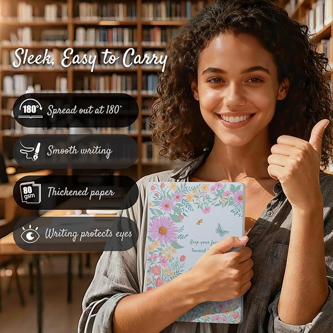 Stitched Composition Notebooks 2-Pack with Unique Art Designed Cover, A5 Lined Diary, Lay Flat Design, 80 Pages Workbooks, Thicked Paper Writes Smoothly for School and Office (Purple Daisy)