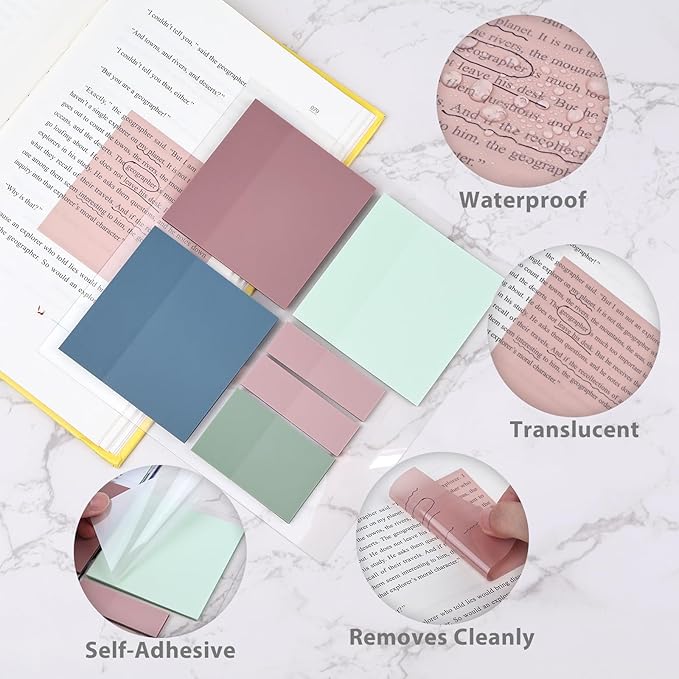 1100 Sheets Transparent Sticky Notes, Clear Book Tabs and See Through Arrow Page Markers, Writable Annotation Index Flags Tapes for School Office Supplies (Vintage)