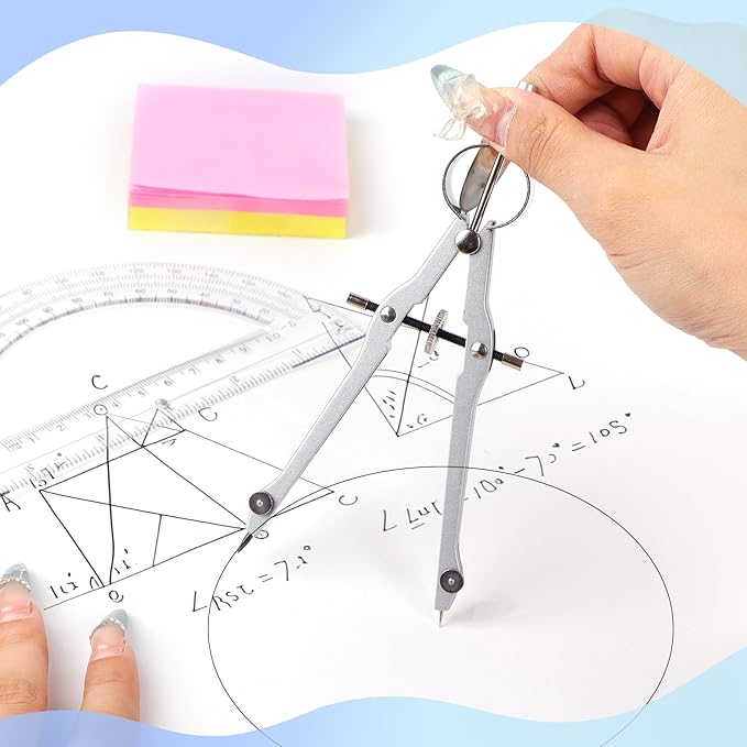 Unjoo Compass and Protractor Set, Professional Drawing Compass Tool, Metal Compass with Extra Refills, Compass for Geometry and 6 Inch Math Protractors 180 Degree (Black)