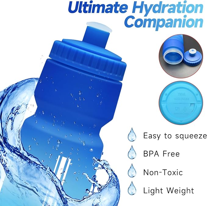 TooLe 24oz Bike Water Bottle, BPA-Free Cycling Squeeze Bottle | with Leakproof Pull-Top Lid & Capacity Scale, for Fits Mountain/Road Bike Cages, Gym, Camping, Hiking