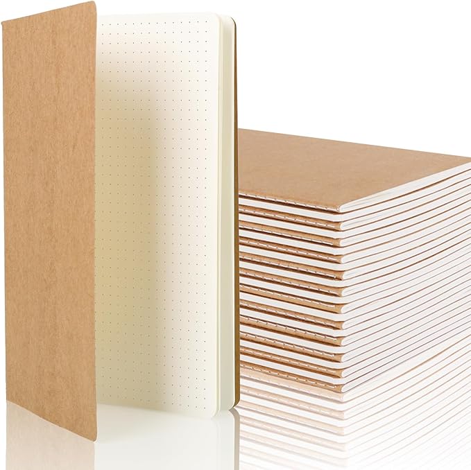 zmybcpack 24 Pack 8.25x5.5 Inches Dot Grid Paper Notebook/ A5 Size Dot Journal Notebook, Dot Grid Subject Notebooks Wire-Bound with Kraft Cover, 32 Sheets/64 Dot Pages